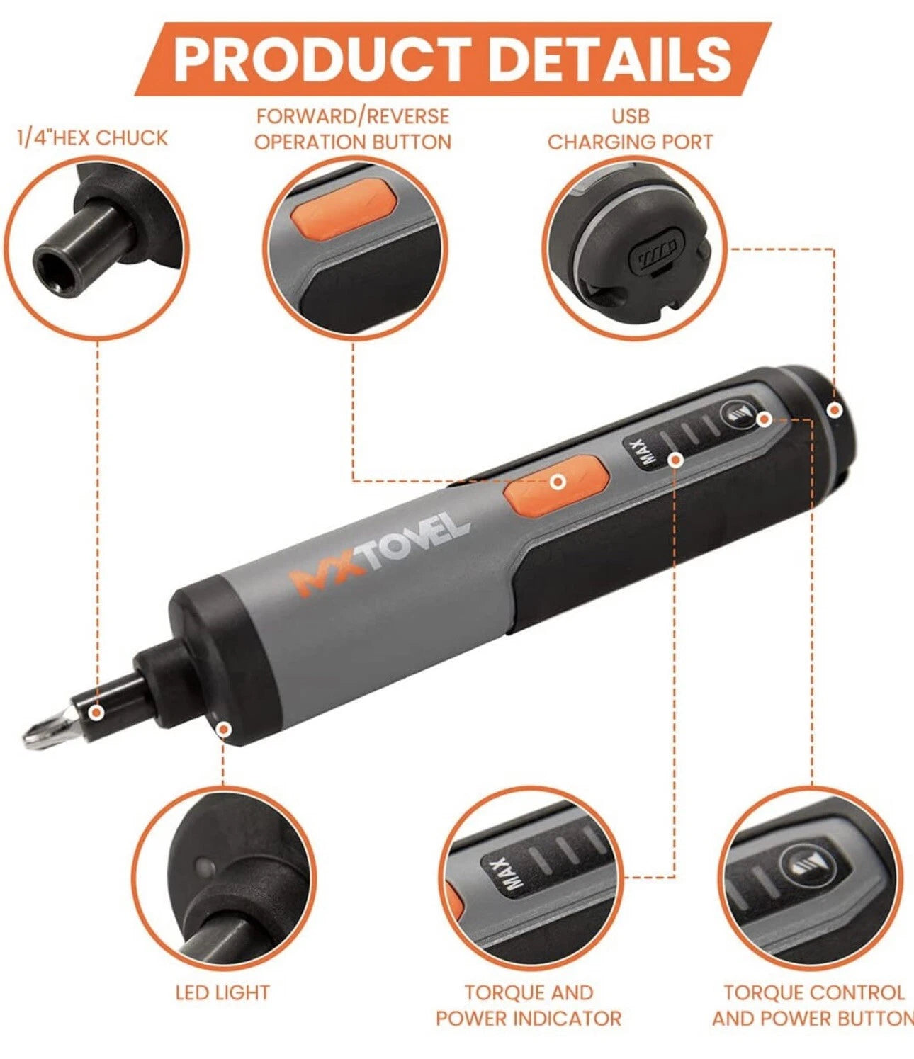 MX Tovel Hand Electric Screwdriver Kit - 4V Cordless Electric Screwdriver 26pc