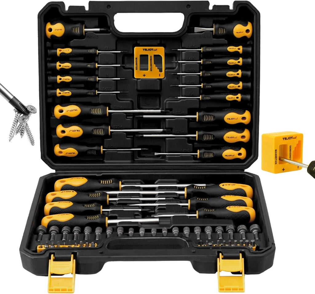 86-Piece Magnetic Screwdriver Set, CR-V Steel, Includes 86PC, Yellow