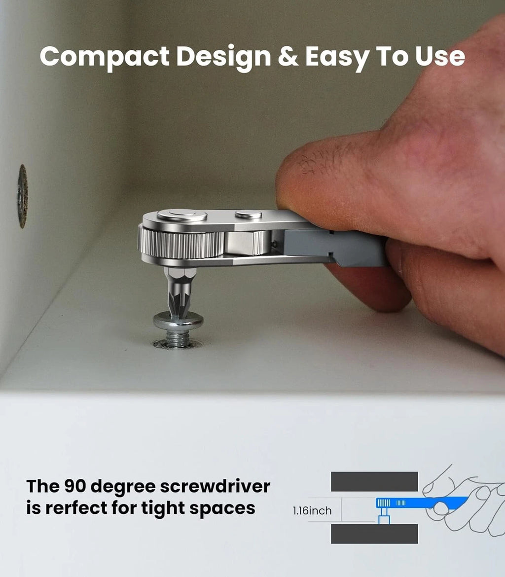 17in1 Right Angle Ratcheting Screwdriver Set, [Bearing Steel] 36-Tooth Mini Ratc