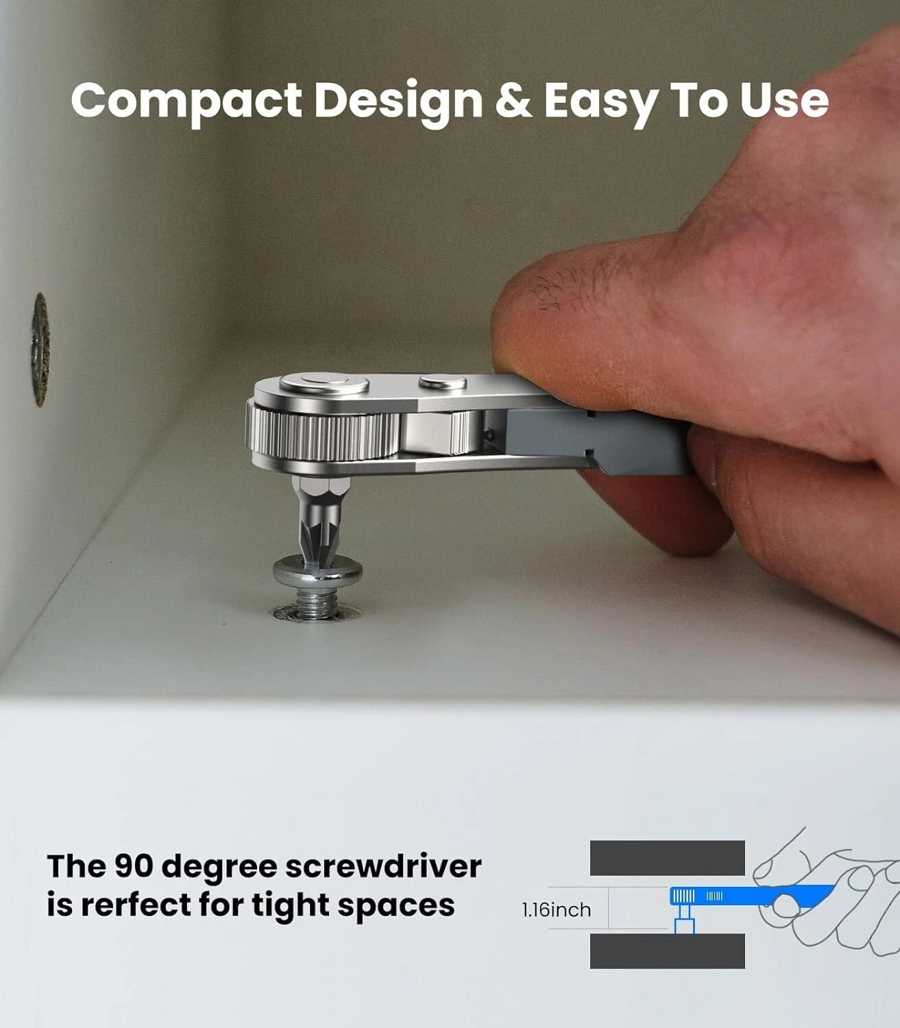17in1 Right Angle Ratcheting Screwdriver Set, [Bearing Steel] 36-Tooth Mini Ratc