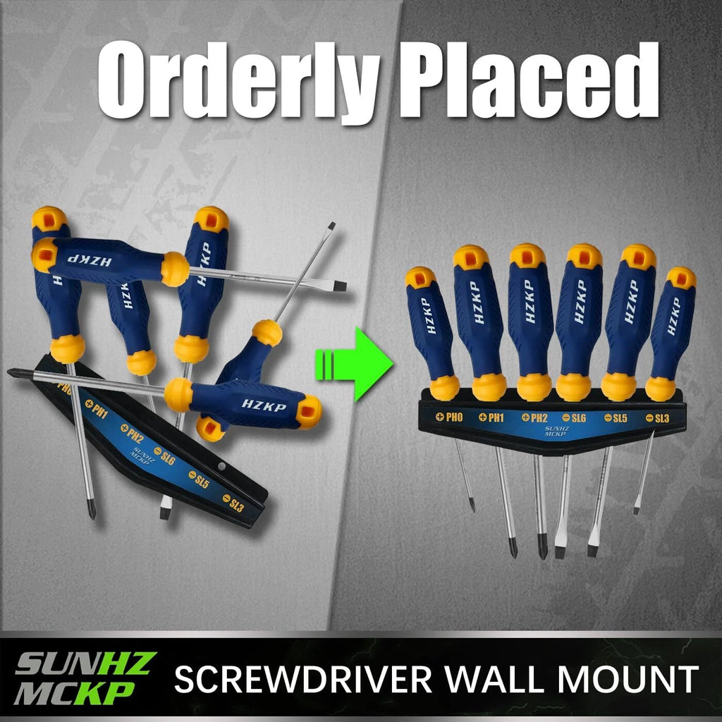 7-Piece Screwdriver Set, 3 Phillips and 3 Flat, S2 Steel with Wall Mount