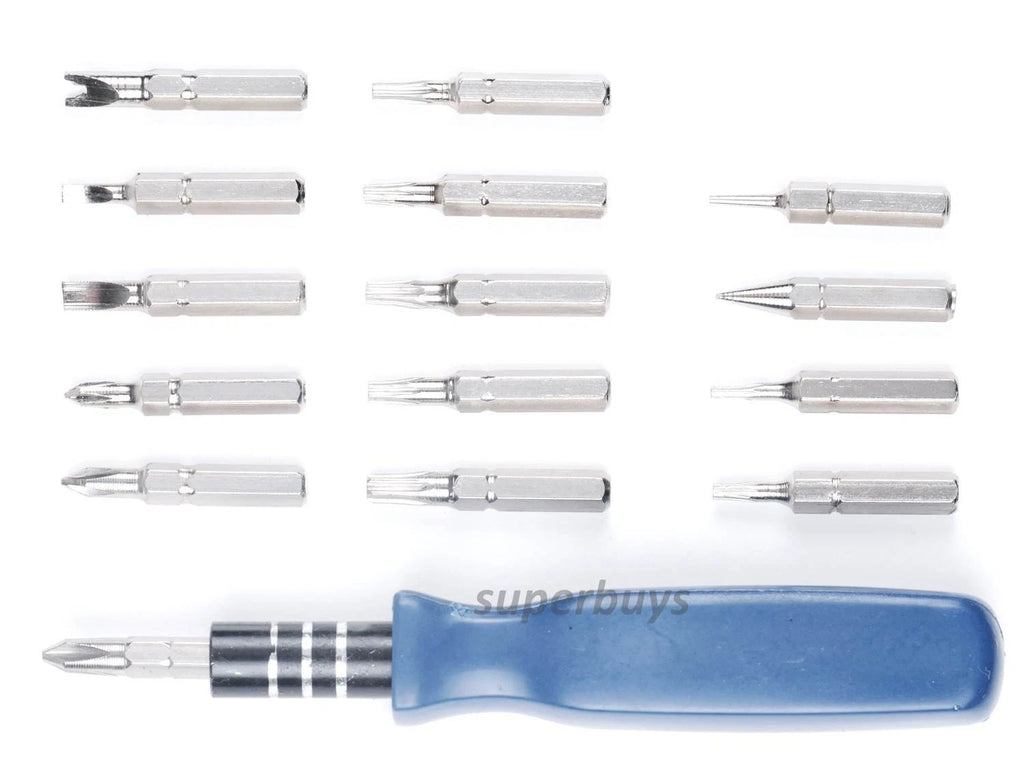 16pc Set Screwdriver Torx Plus Phillips Flat Spanner Awl Reset Pin Shape Bit Kit