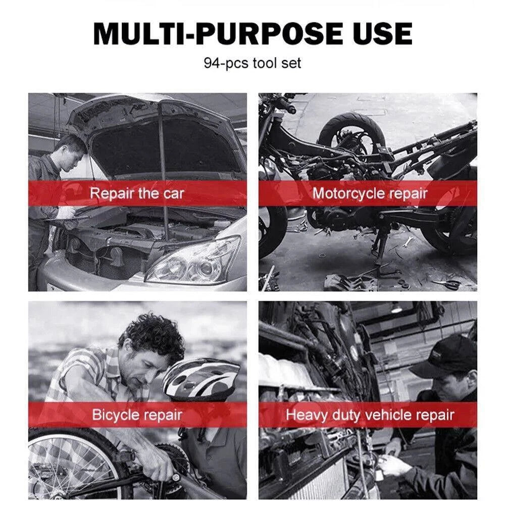 Socket Set 94 Pcs Ratchet Spanner Wrench 1/2" 1/4" Screwdriver Bits Tool Kit USA