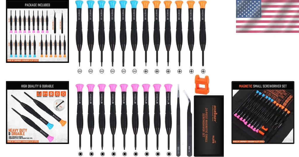 Mini 24-Piece Screwdriver Set - Phillips, Slotted, and Torx with Storage Bag