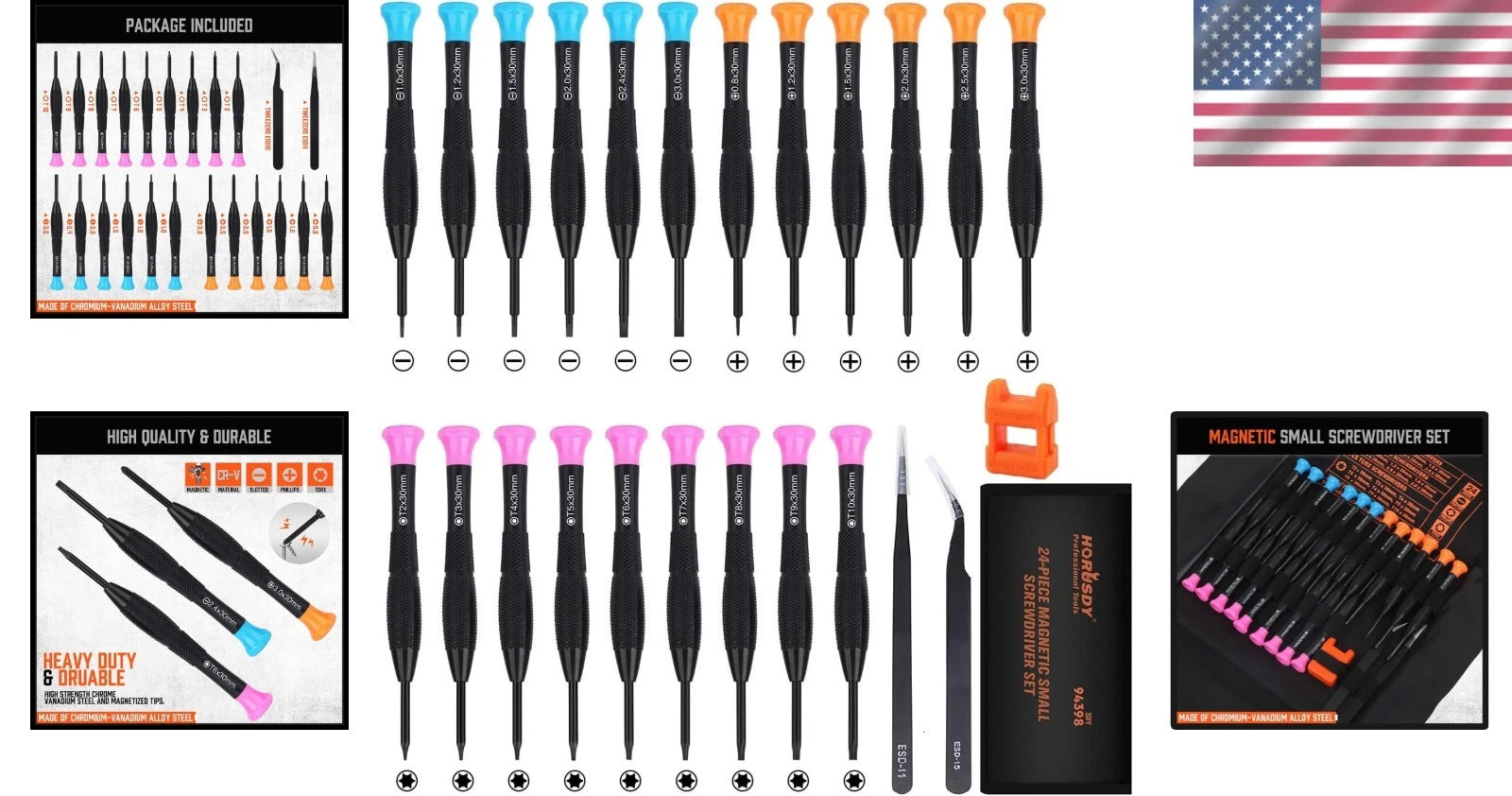 Mini 24-Piece Screwdriver Set - Phillips, Slotted, and Torx with Storage Bag