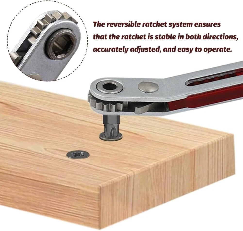 Mini Ratchet Wrench Screwdriver, 2 Pcs Elbow Head & Flat Head 1/4 Inch Hex Screw