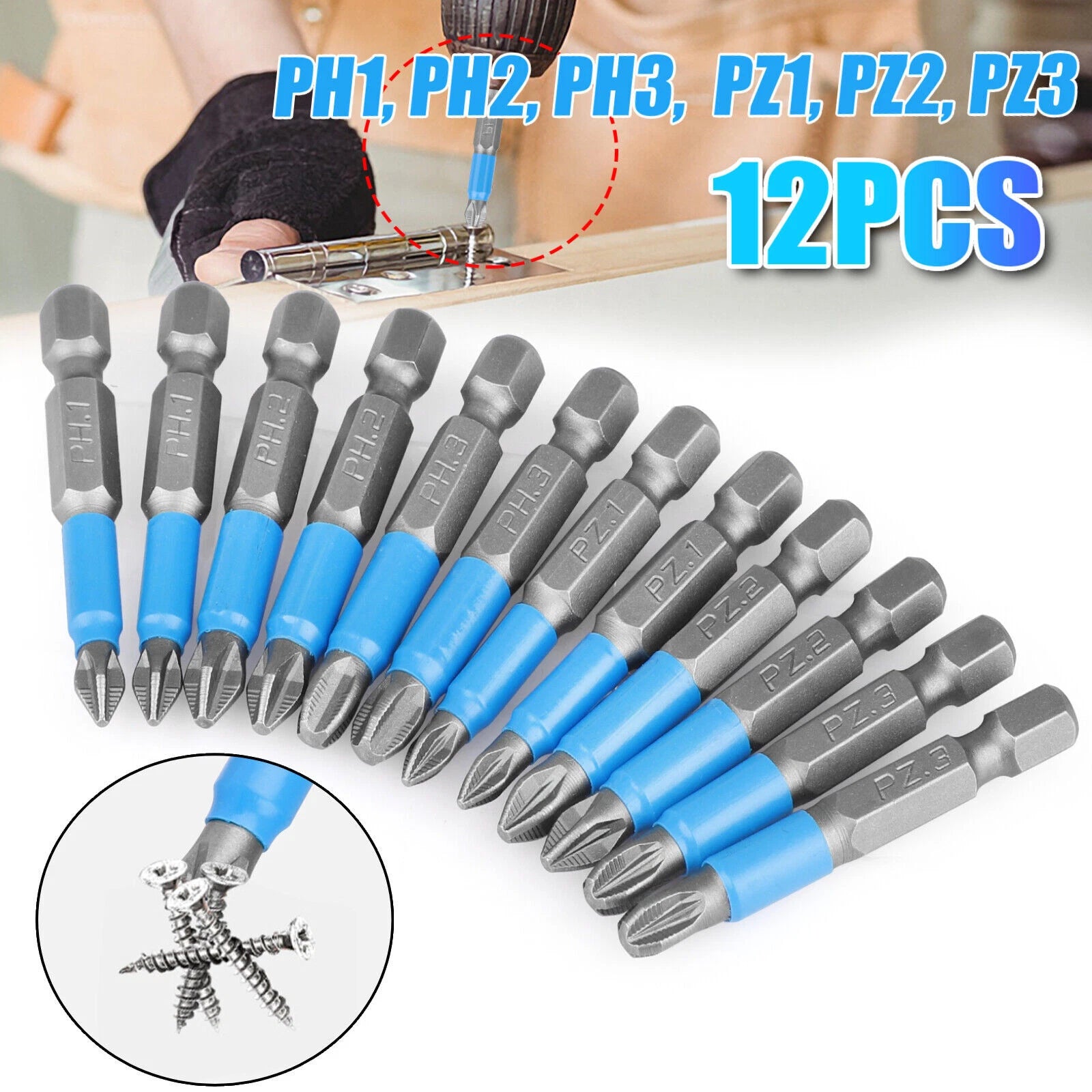 12x 1/4'' Magnetic Hex Shank Anti-slip Phillips Screwdriver Tool Drill Bit Set