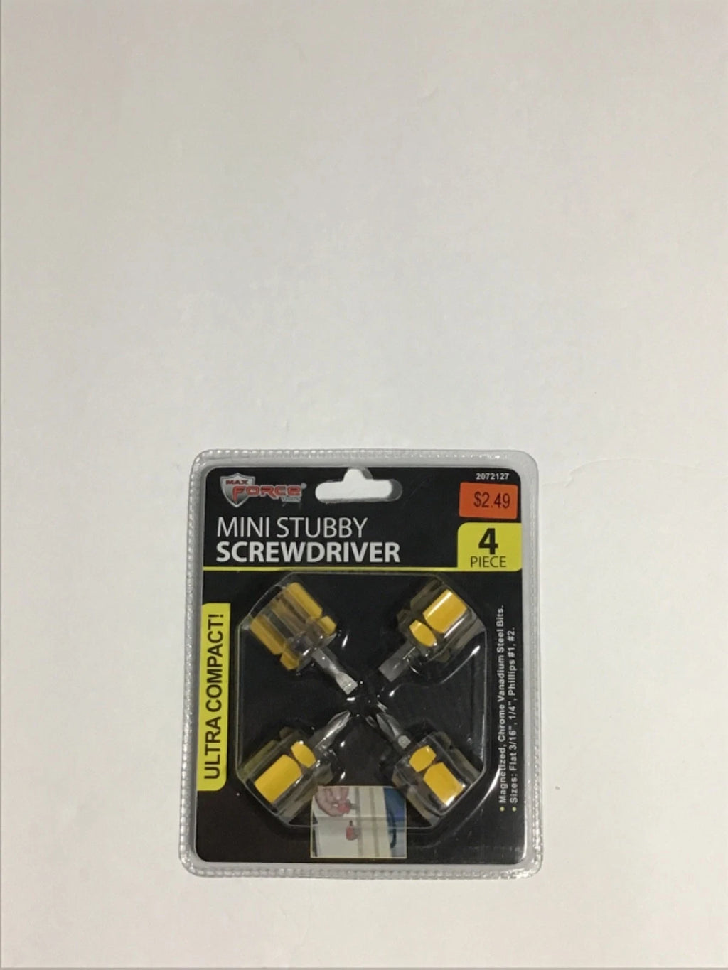 1 SET OF 4 PC MAX FORCE MINI STUBBY SCREWDRIVER YELLOW COLOR