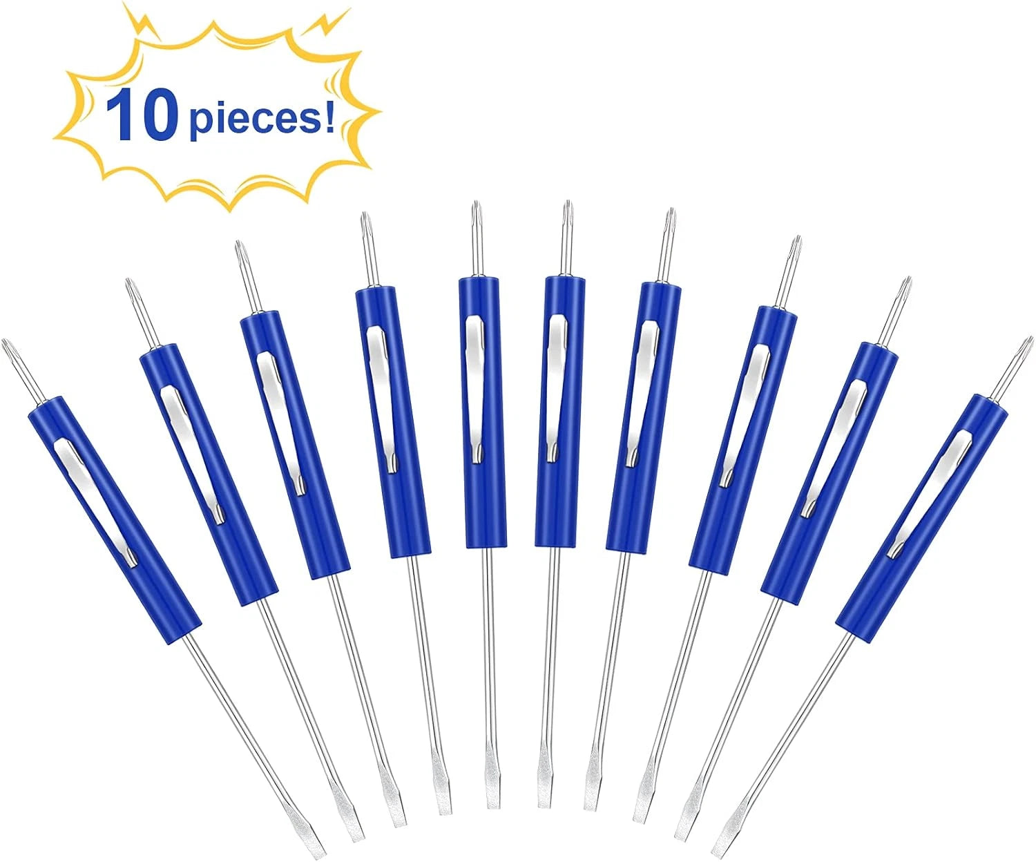 Zhehao 10 Pieces Pocket Screwdriver Set with Clip Double End and Slotted Blue Tw