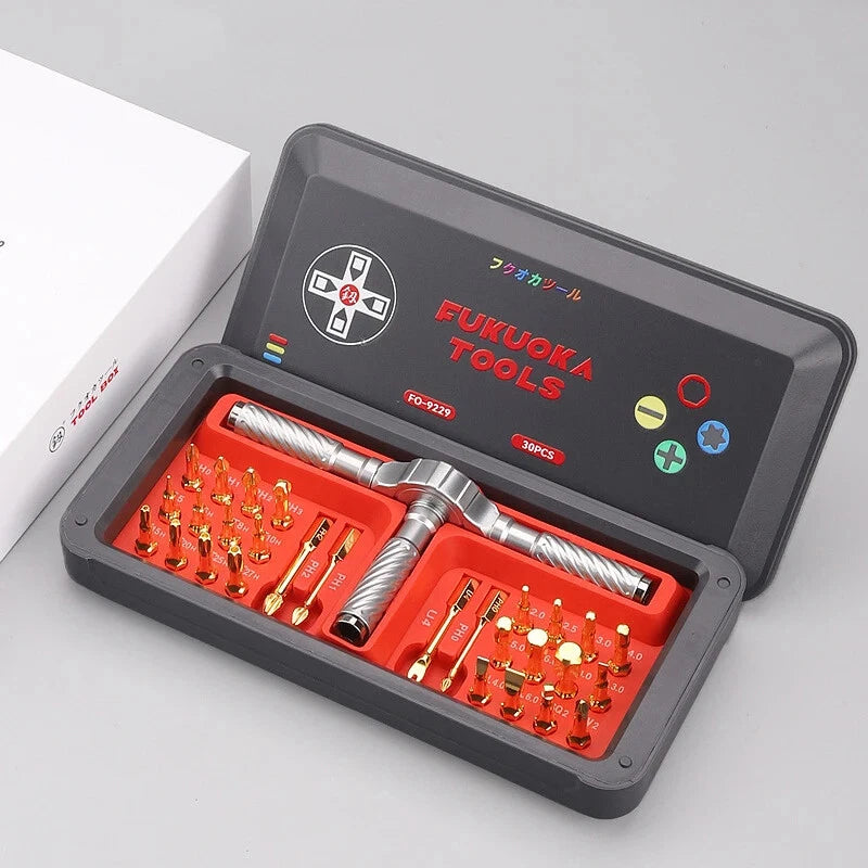 FO-9229 Ratchet Screwdriver Set 30pcs Cross U Hexagonal Hand Tools Right Angle