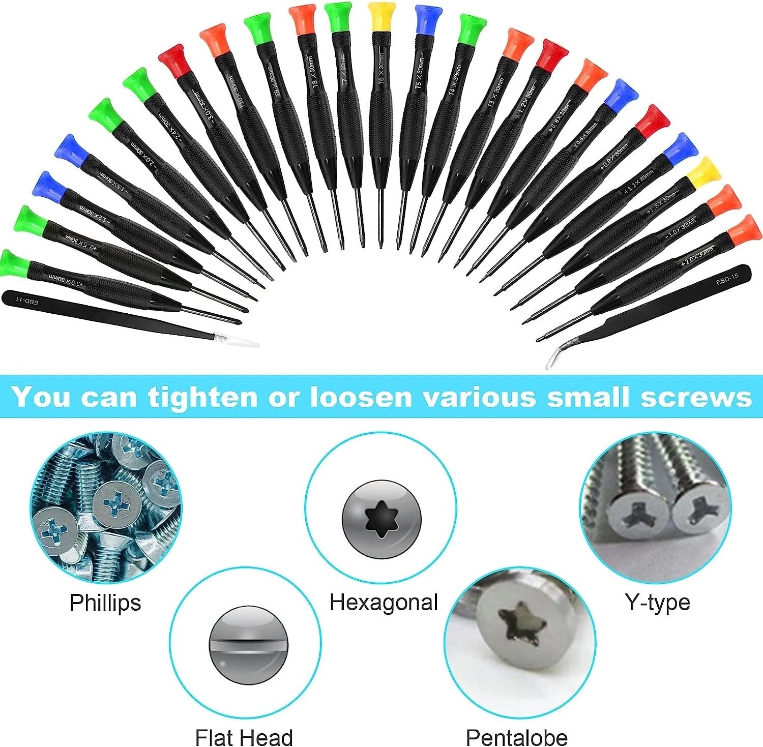 Precision Screwdriver Set, 25Pcs Small Screwdrivers Set Magnetic W/ Torx Flat