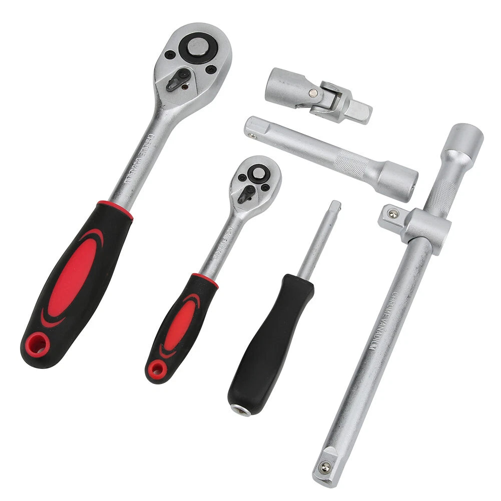 Socket Set 94 Pcs Ratchet Spanner Wrench 1/2" 1/4" Screwdriver Bits Tool Kit USA