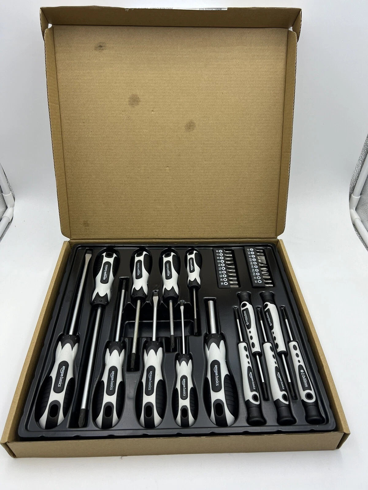 Amazon Basics 34-Piece Magnetic Tip Screwdriver Set - 34-Piece, Grey, Black