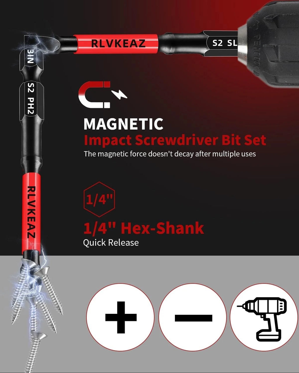 10-PCS 3" Long Magnetic Screwdriver Bits Set: Phillips Bits #1/#2/#3 & Slotted H