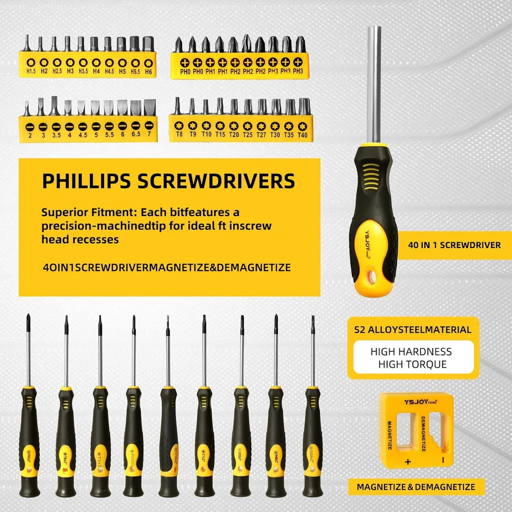 86-Piece Magnetic Screwdriver Set, CR-V Steel, Includes 86PC, Yellow