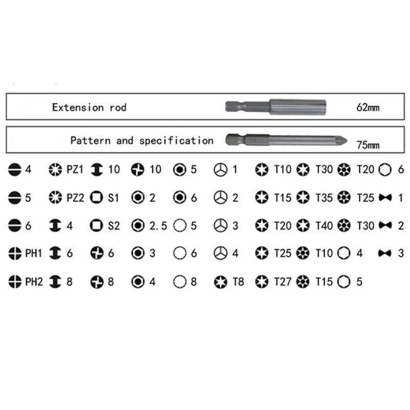 US 50PCS Extra Long Security Bits Hex Torx Star Spline Flat Screwdriver Bit  Set