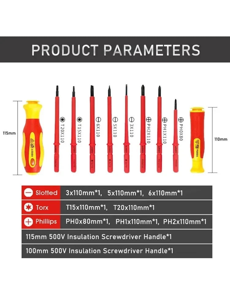 Electrician Insulated Magnetic Screwdriver Set Phillips Torx Screw Driver Bits