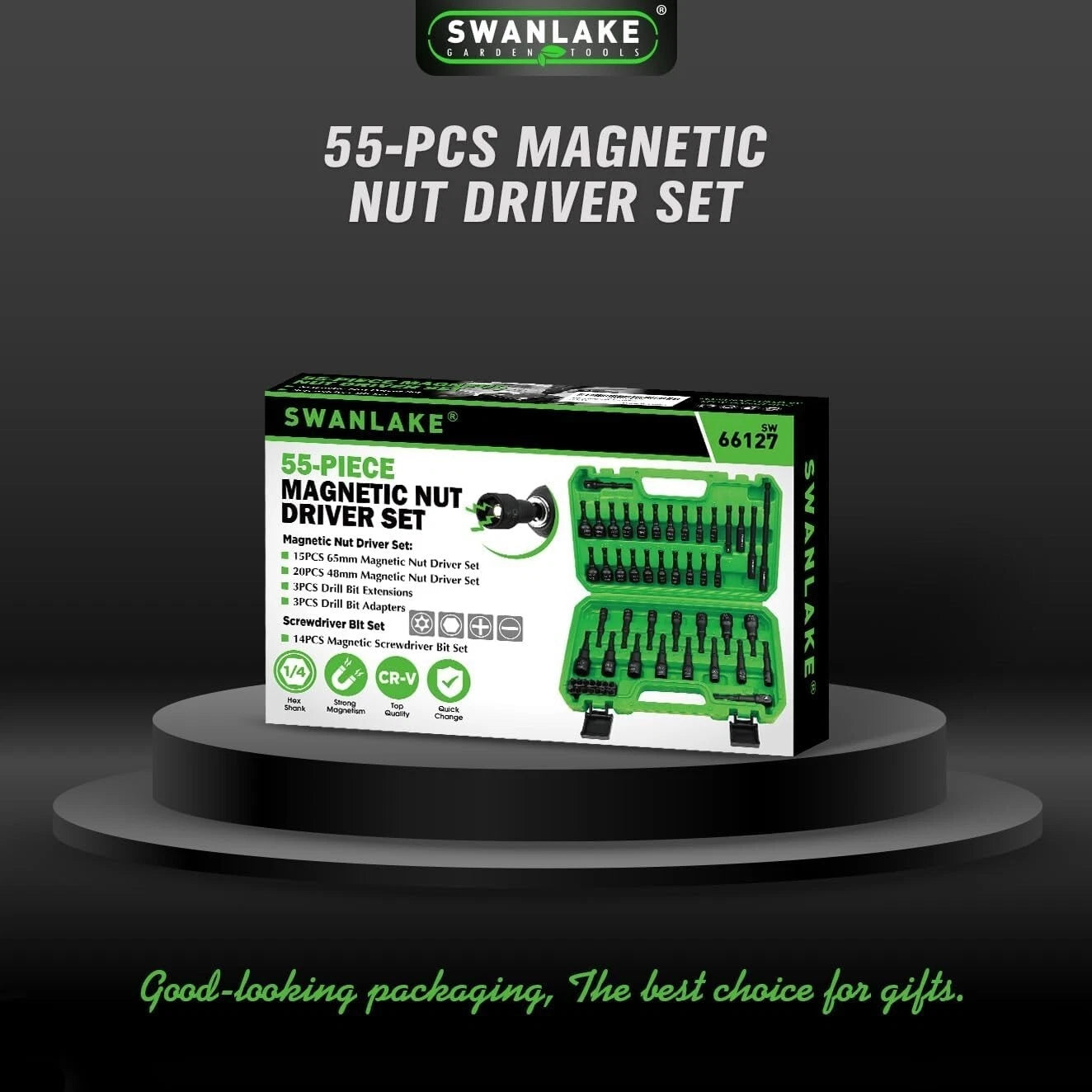 55-Piece Magnetic Nut Driver Set, Metric & SAE 1/4" Hex Shank, Impact Driver