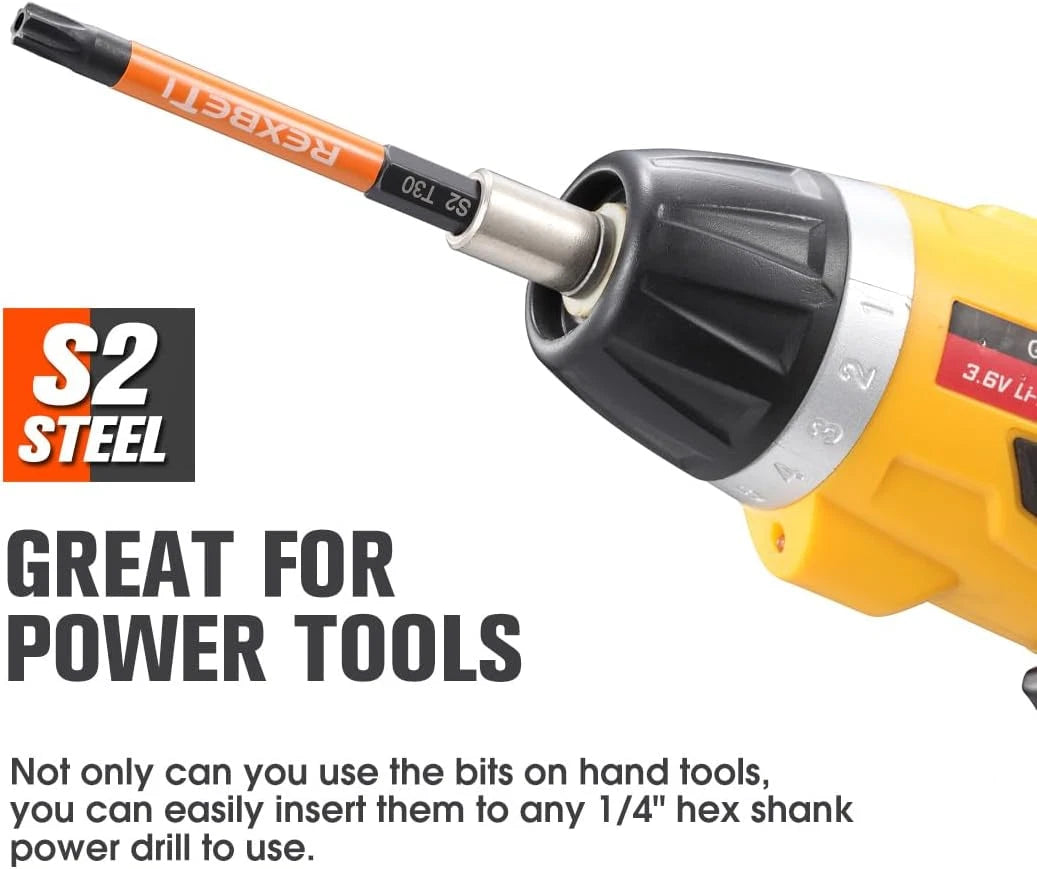 REXBETI 12 Piece Torx Head Screwdriver Bit Set, 1/4 Inch Hex Shank S2 Steel Magn