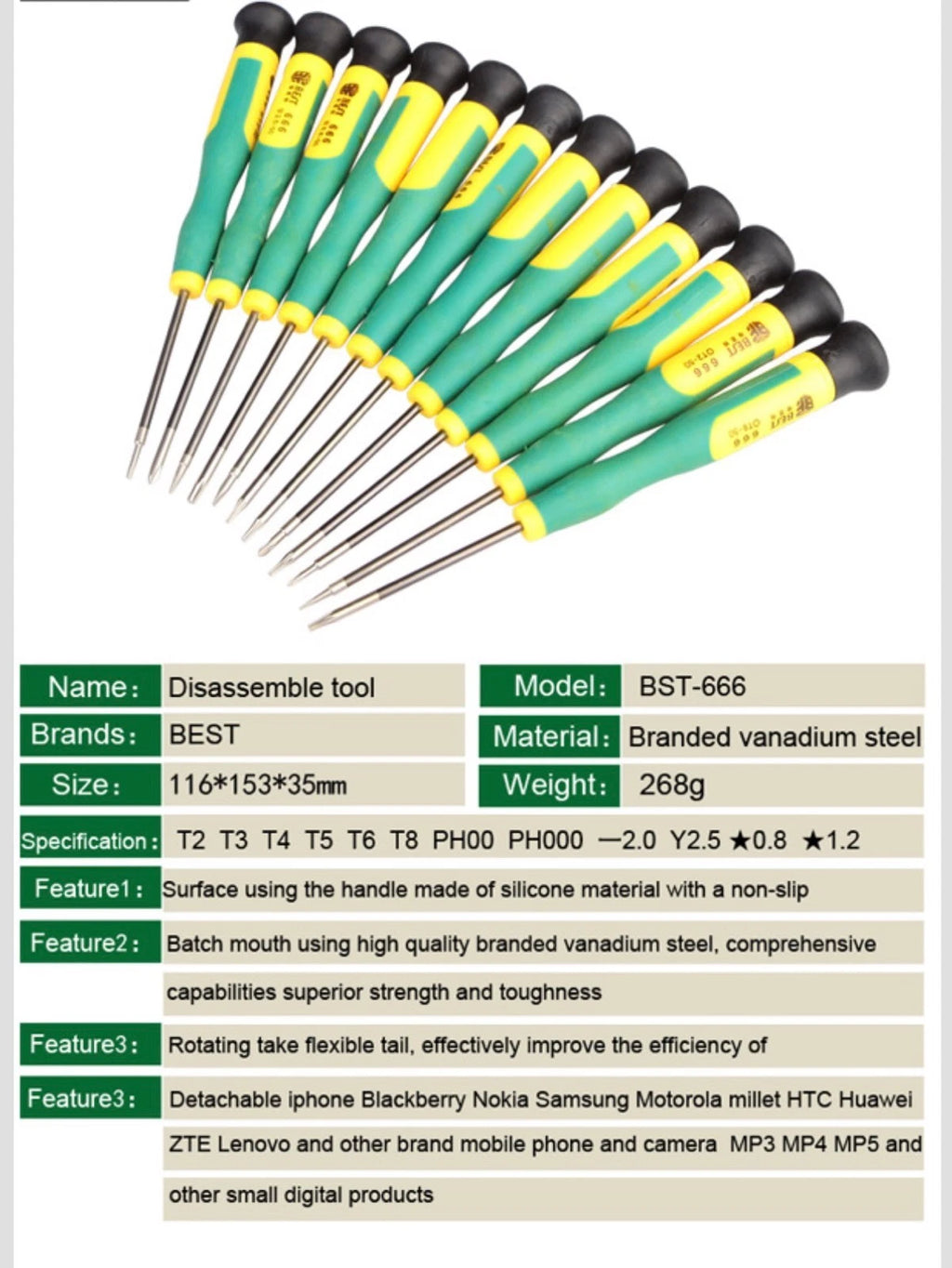 12PCS Screwdriver Tool Set With Torx T2 T3 T4 T5 T6 T8, Pentalobe 0.8 1.2 P5 P2