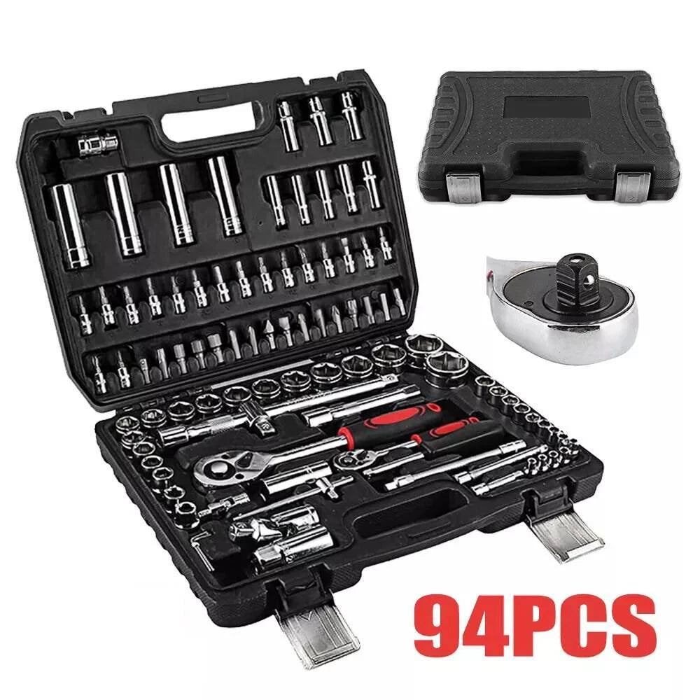 Socket Set 94 Pcs Ratchet Spanner Wrench 1/2" 1/4" Screwdriver Bits Tool Kit USA