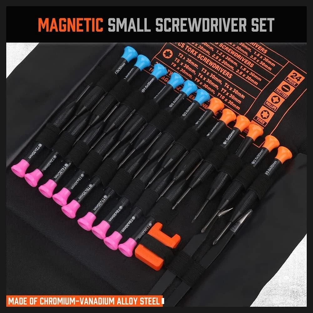 Mini 24-Piece Screwdriver Set - Phillips, Slotted, and Torx with Storage Bag