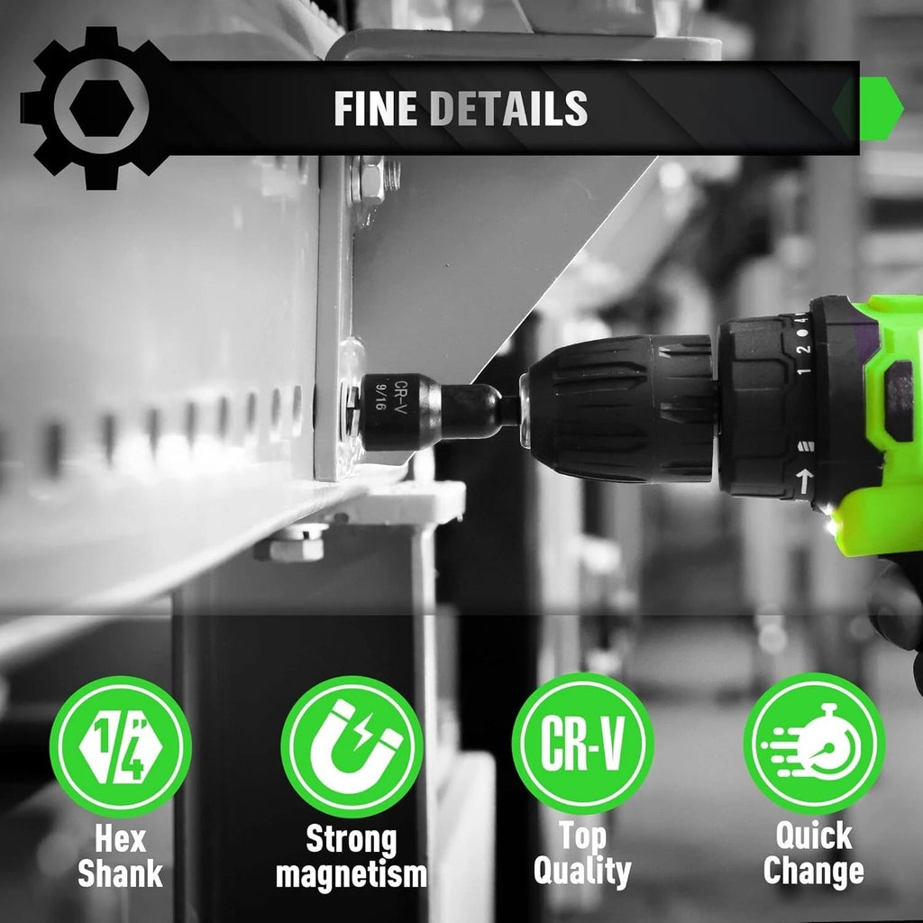 55-Piece Magnetic Nut Driver Set, Metric & SAE 1/4" Hex Shank, Impact Driver