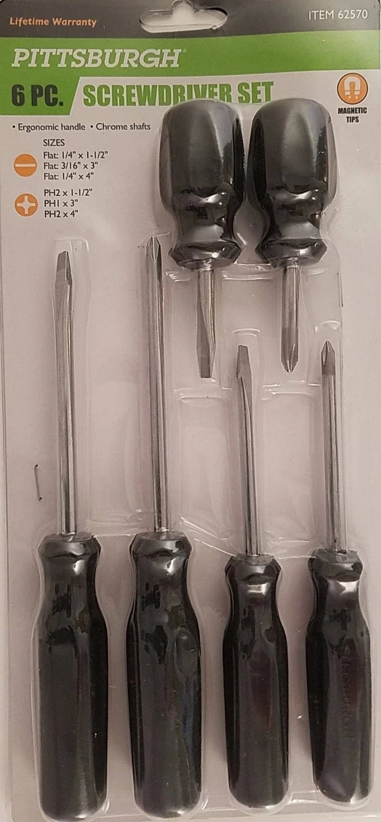 Screwdriver Set Flat & Phillips Magnetic Tips 6 Ct/Set