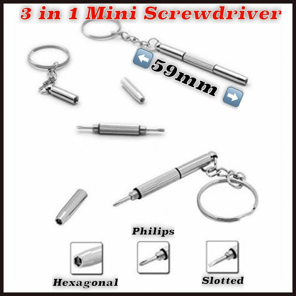 2 X 3in1 Mini Screwdriver Tool Repair set keyring for Watch,Glasses,CellPhone uk