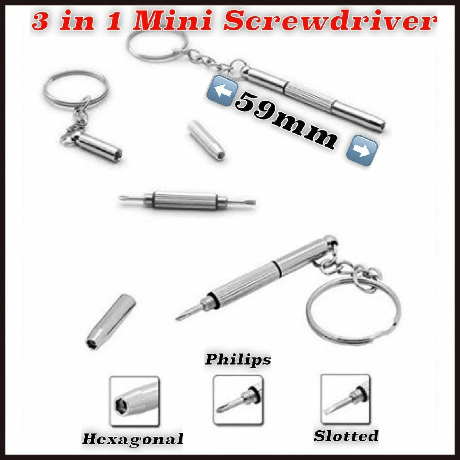 2 X 3in1 Mini Screwdriver Tool Repair set keyring for Watch,Glasses,CellPhone uk
