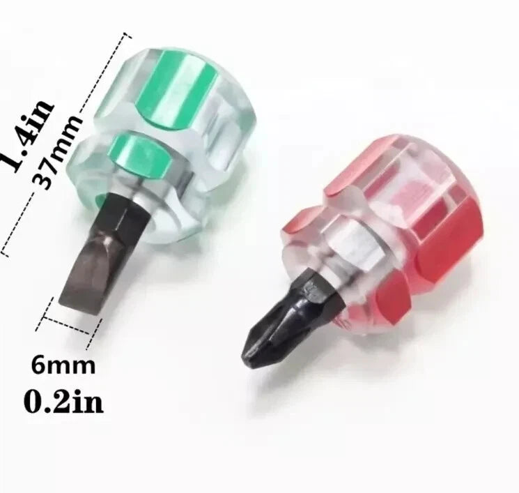 Mini Ultra Short Stubby Screwdriver Set 2 Pieces 1 Phillips, 1 Flat