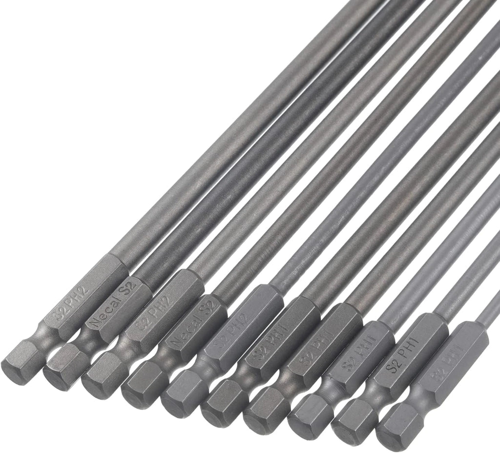 10 Pack Extra Long Phillips Screwdriver Bit Sets, 1/4 Inch Hex Shank Magnetic Sc
