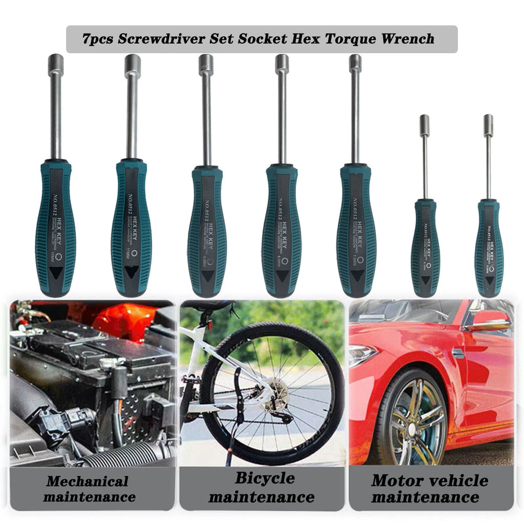 7pcs Metal Socket Wrench Screwdriver set Hex Steel Hex Torque Hexagonal 5mm-11mm