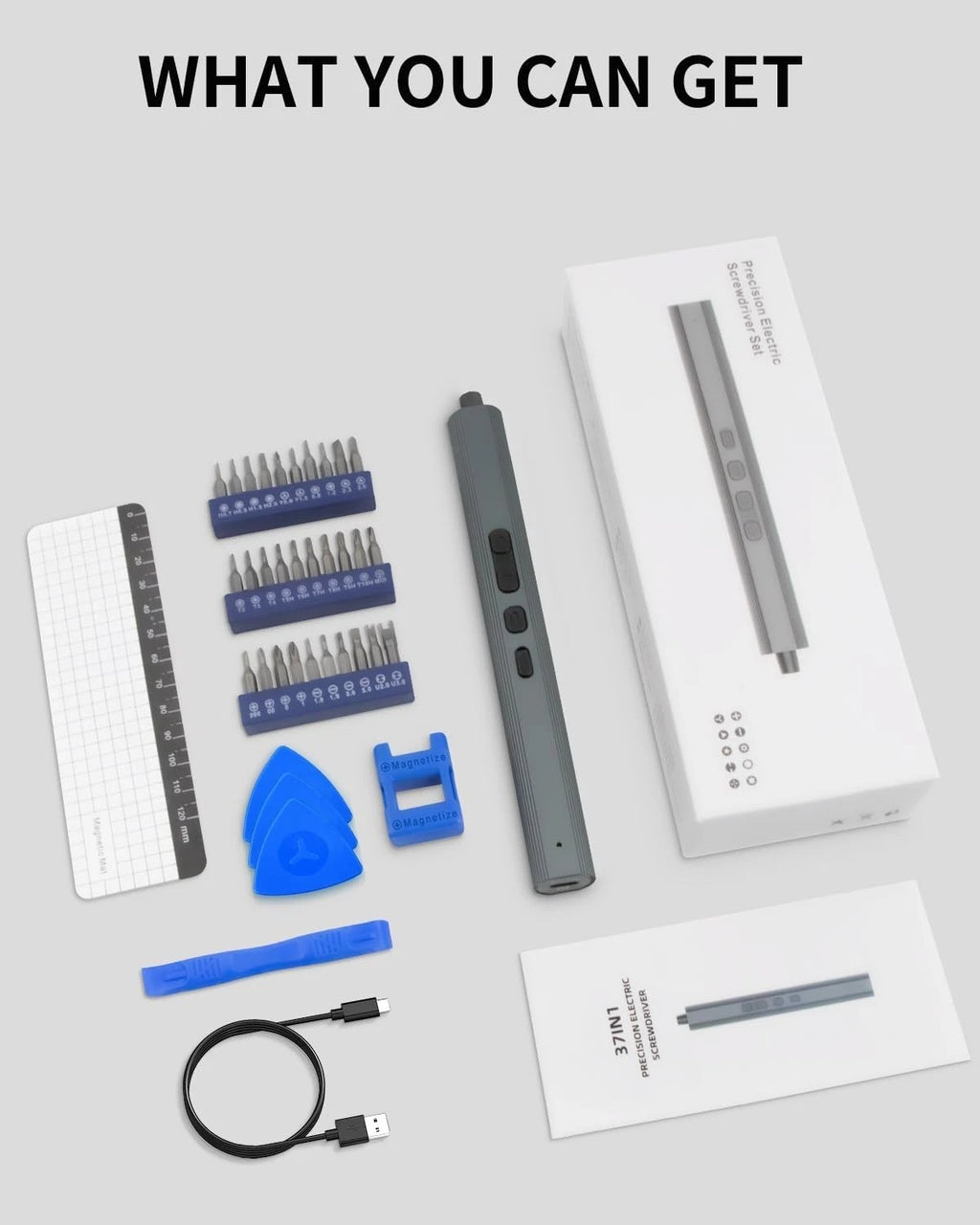 Small Electric Precision Screwdriver Cordless - 3 Torque Settings, 30 S2 Bits