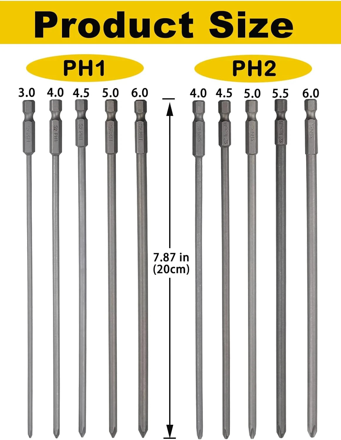 10 Pack Extra Long Phillips Screwdriver Bit Sets, 1/4 Inch Hex Shank Magnetic Sc