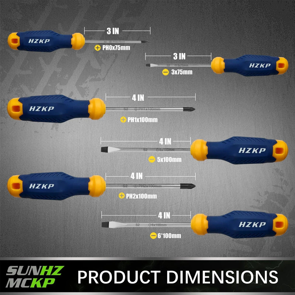 7-Piece Screwdriver Set, 3 Phillips and 3 Flat, S2 Steel with Wall Mount