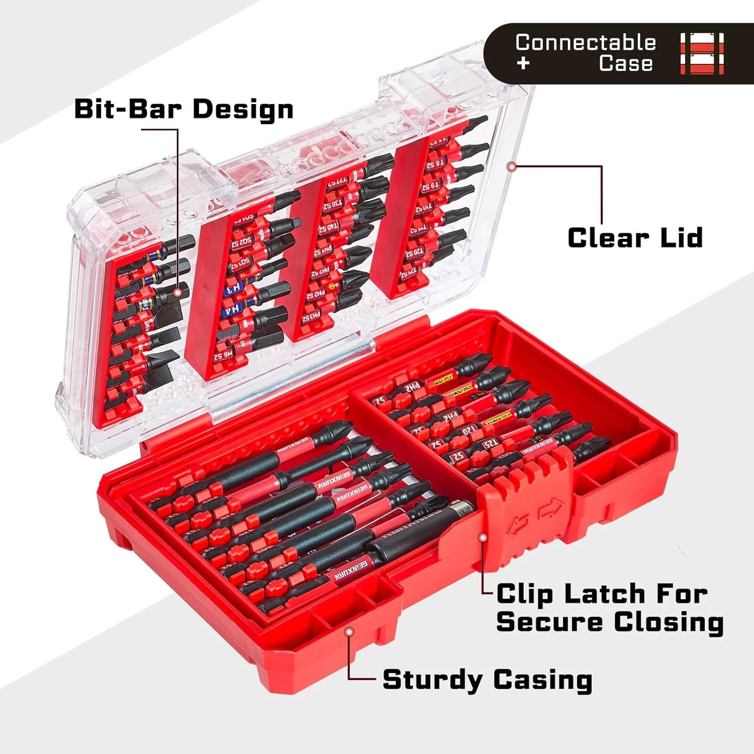 42-Piece Impact Screwdriver Bits Set, Magnetic S2 Steel, Phillips/Slotted/Square