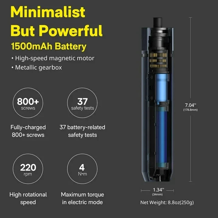 HOTO 3.6V Electric Screwdriver Kit – Rechargeable, 3 Torque Settings, LED.