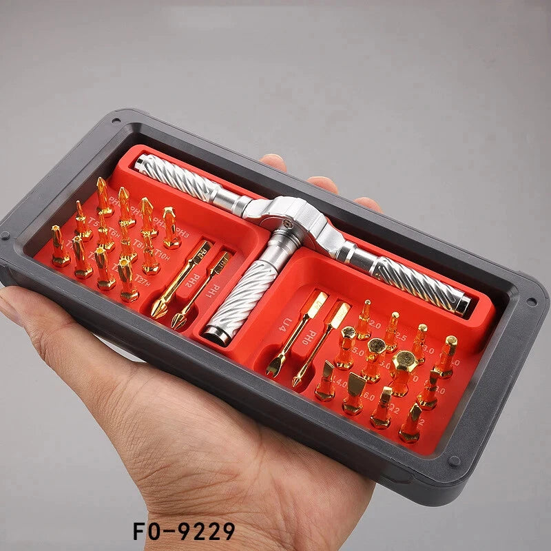 FO-9229 Ratchet Screwdriver Set 30pcs Cross U Hexagonal Hand Tools Right Angle