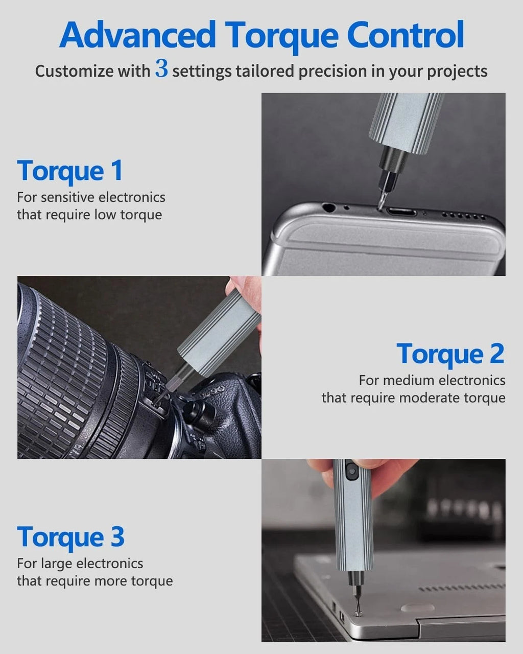 Small Electric Precision Screwdriver Cordless - 3 Torque Settings, 30 S2 Bits