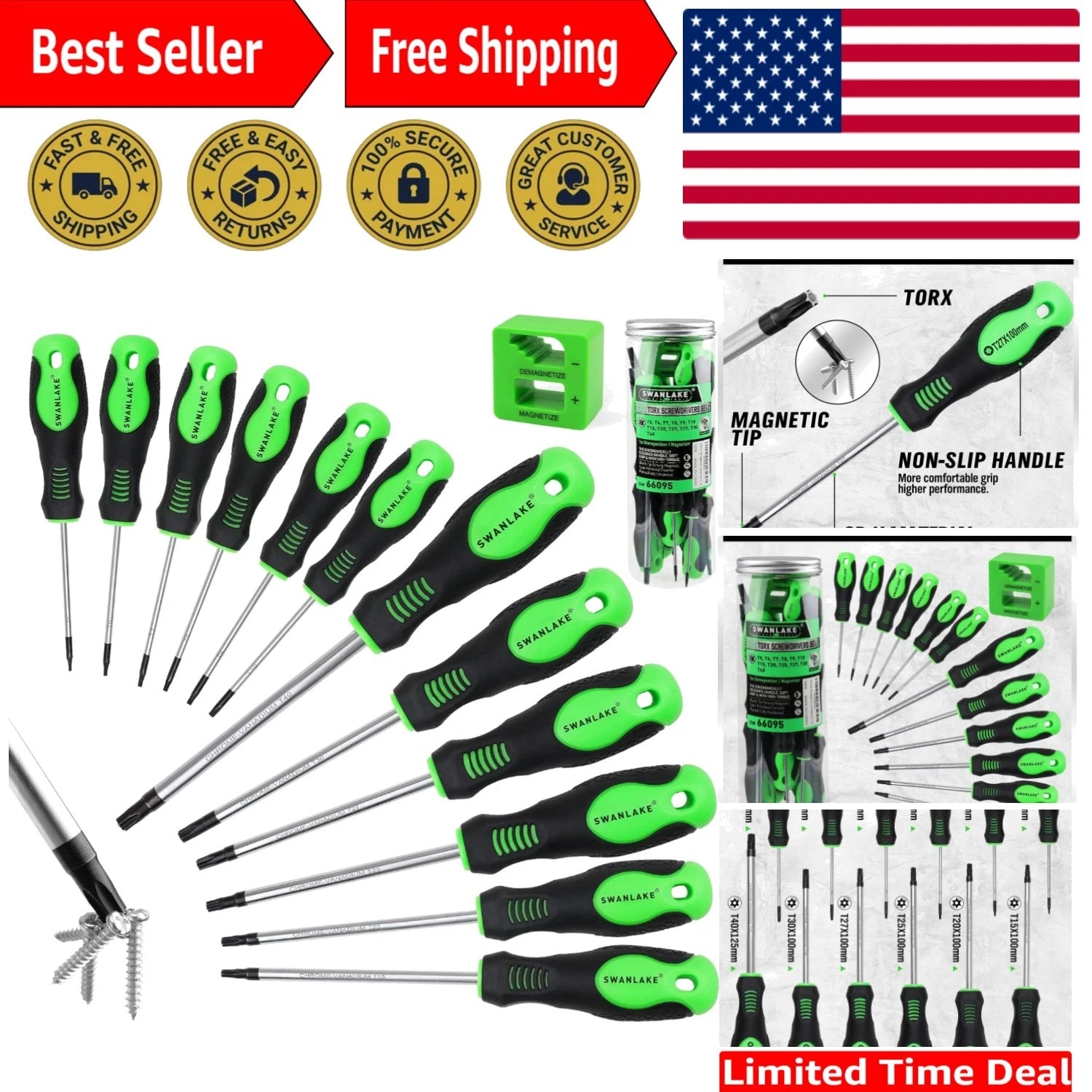 Ergonomic 13-Piece Torx Screwdriver Set with Magnetic Tips for Easy Assembly