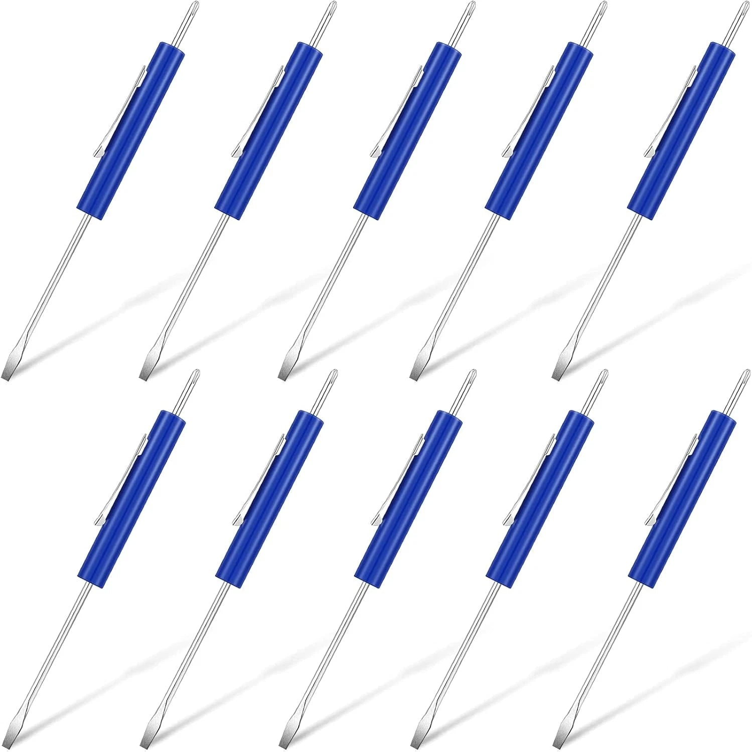 Zhehao 10 Pieces Pocket Screwdriver Set with Clip Double End and Slotted Blue Tw
