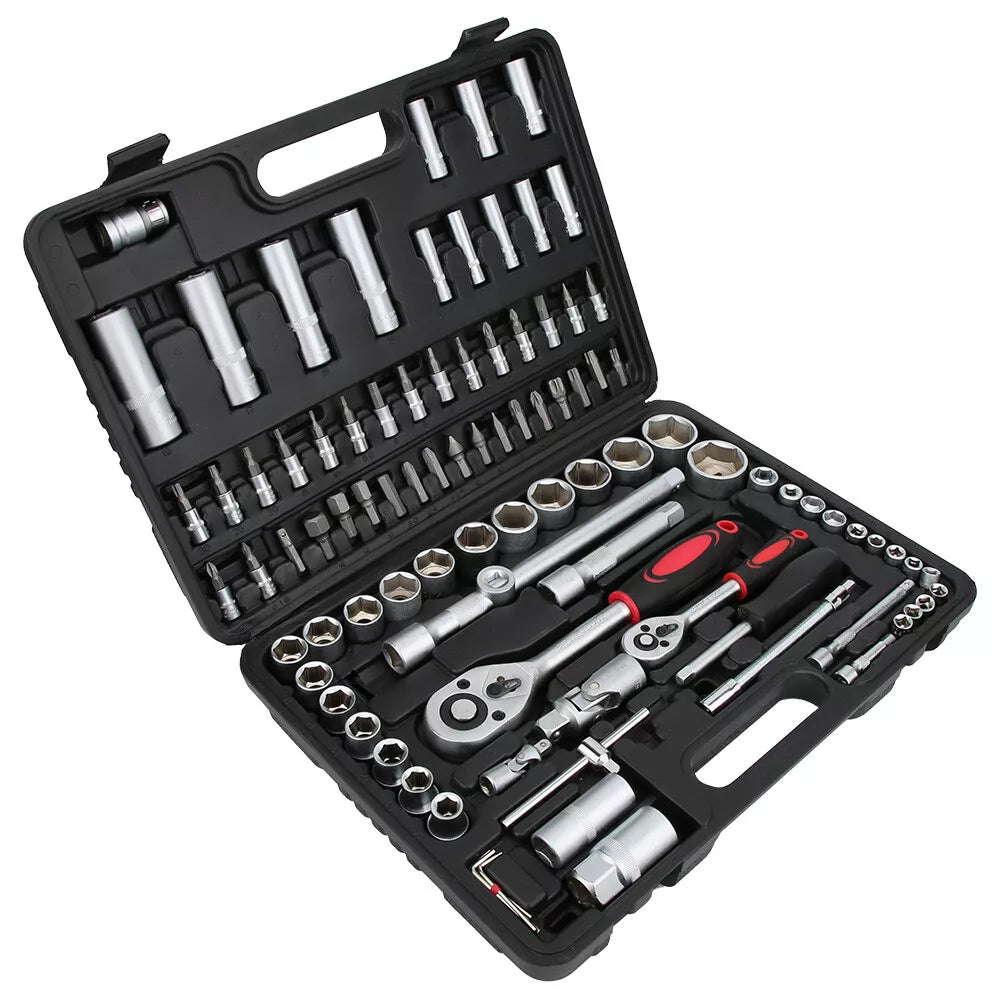 Socket Set 94 Pcs Ratchet Spanner Wrench 1/2" 1/4" Screwdriver Bits Tool Kit USA