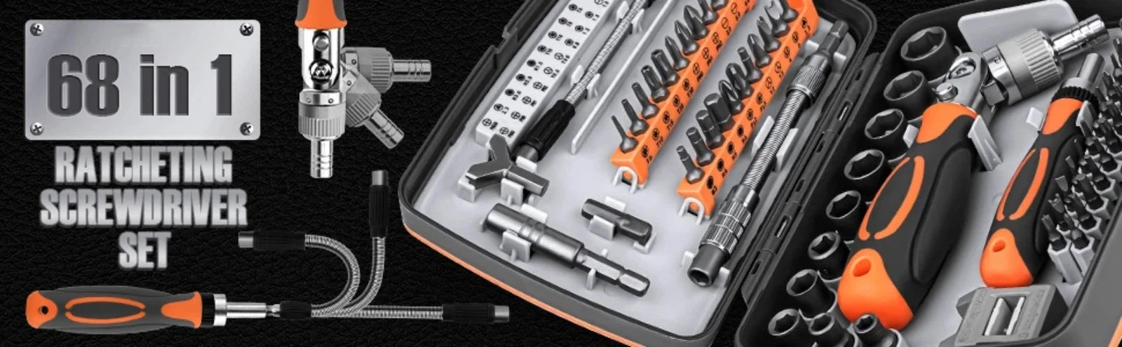 Ratchet Screwdriver Set 68 in 1 Hexagonal Cross Torx Magnetic Head Tough Handle-