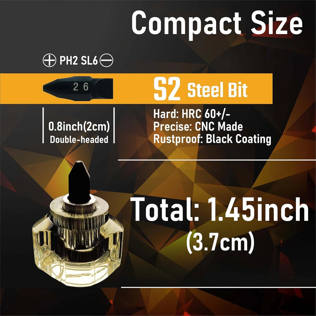 10In1 Short Stubby Mini Screwdriver for Tight Spots, Cellulose Acetate Fiber