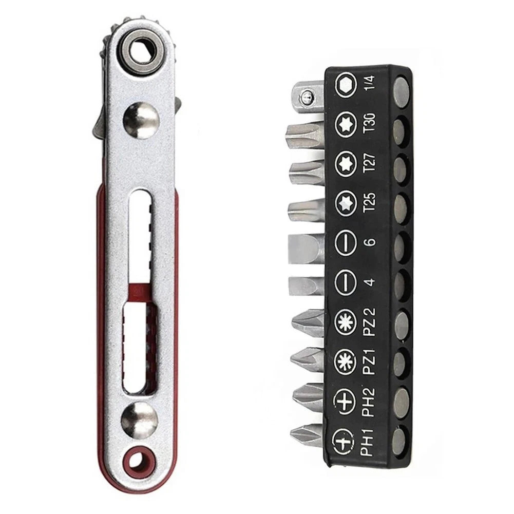 Flat Head  Ratchet Wrench 90 Degree Offset Screwdriver Handle with Bit Set4208