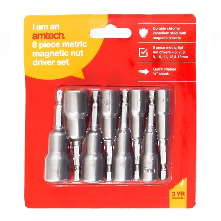 1/4" HEX MAGNETIC NUT DRIVER 8PC SOCKET METRIC IMPACT DRILL BIT SET 6MM TO 13MM