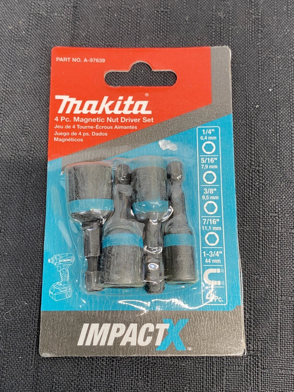 NEW Makita 1-3/4" Magnetic Nut Driver Set 1/4" 5/16" 3/8" 7/16" A-97639