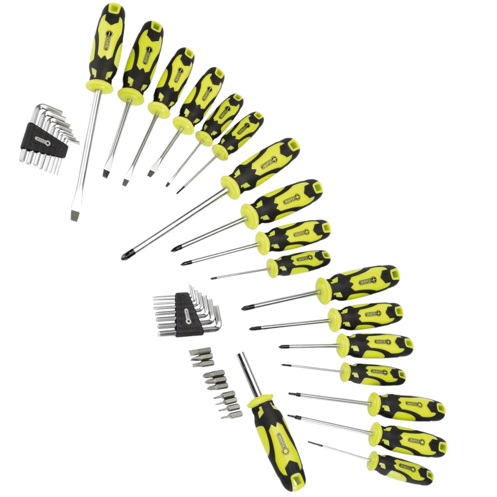 DRAPER SCREWDRIVER ALLEN KEY BIT SET + STORAGE STAND PLAIN CROSS POZI (44PC)
