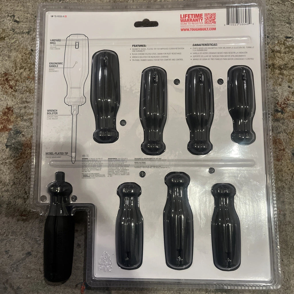 ToughBuilt® 8-Piece Tri-Panel Rubber Handle Magnetic Screwdriver Set   TB-H5S8-A
